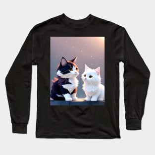 Adorable Cat Illustration- Modern Digital Art Long Sleeve T-Shirt